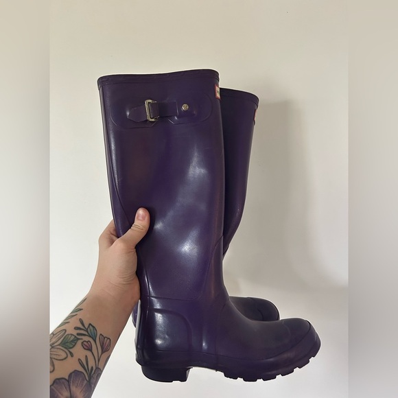 Hunter Purple Rain Boots Knee High Waterproof Womens Size 5 Wellies Bluckle - Picture 2 of 10